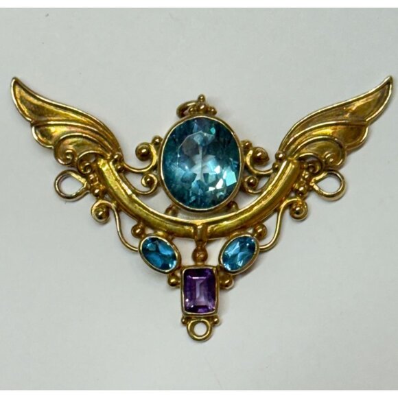 Jewelry - Vintage Shankari Angel Wings Pendant Blue Topaz Amethyst Sterling Silver Goddess